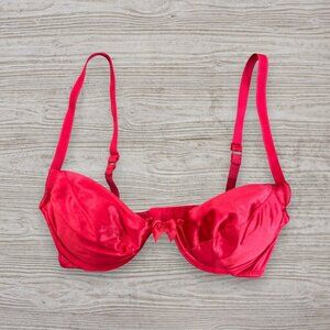VICTORIA'S SECRET Style 1277 Red Satin Push Up Gold Label Vintage USA Bra 34B
